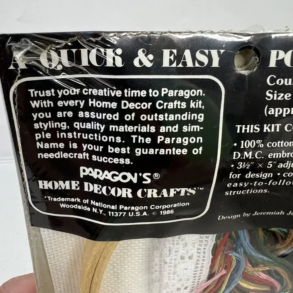 Vtg Paragon Needlecraft Kit Hoop Cross Stitch Kit Flower Basket Home Decor 3.5 5